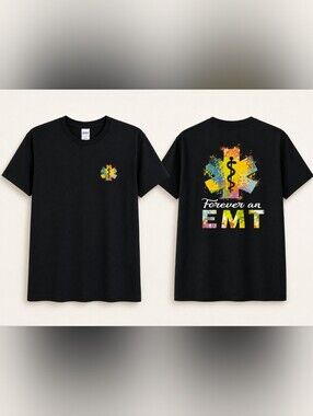 EMT Black Gildan T-shirt With Star Of Life Emblem & "Forever An EMT."